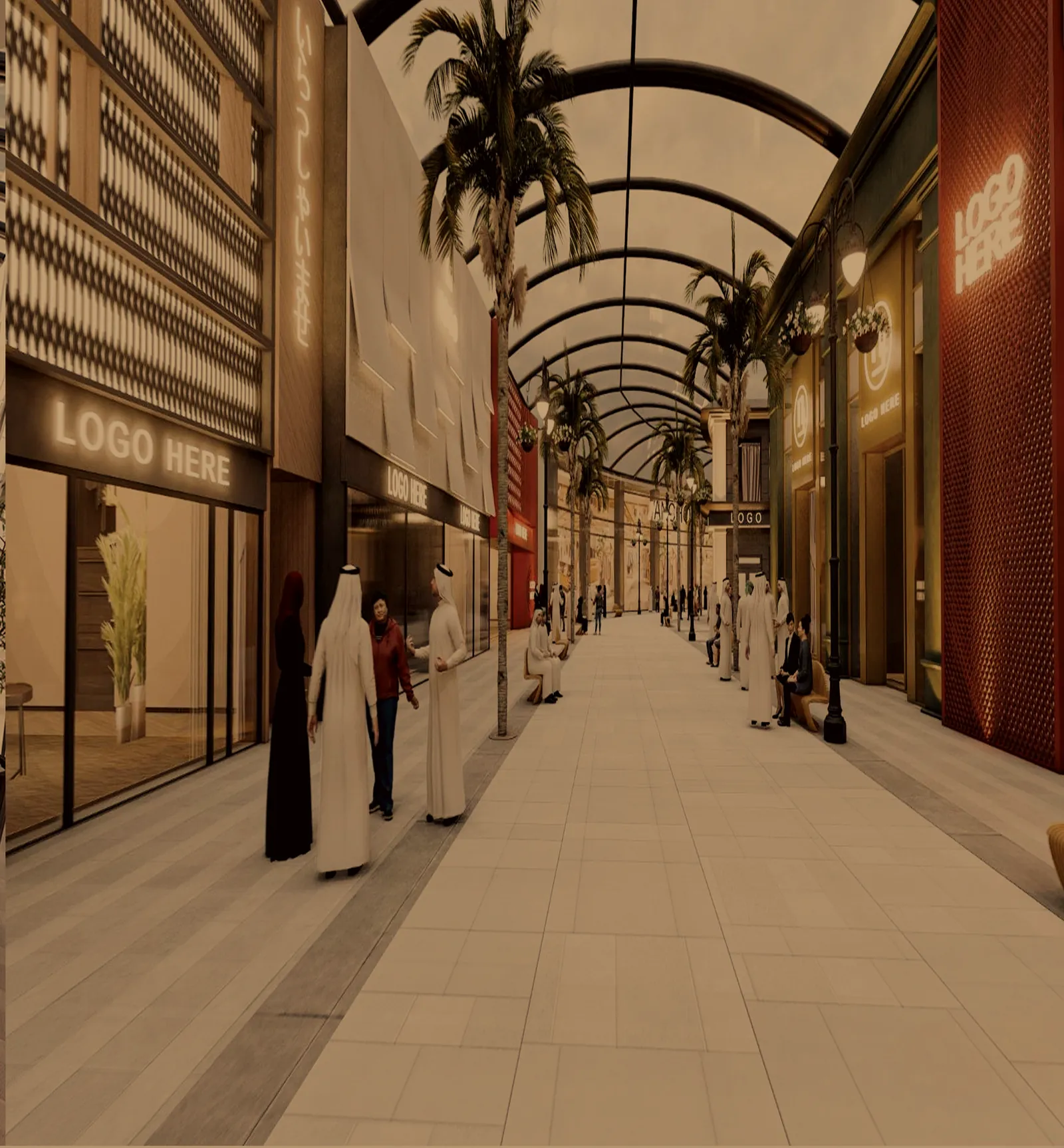 Shopfronts along a covered retail street