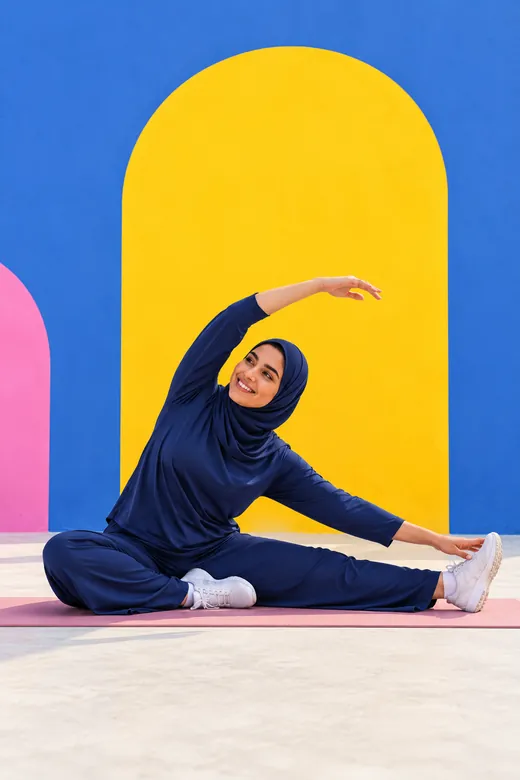 A woman stretching on a yoga mat